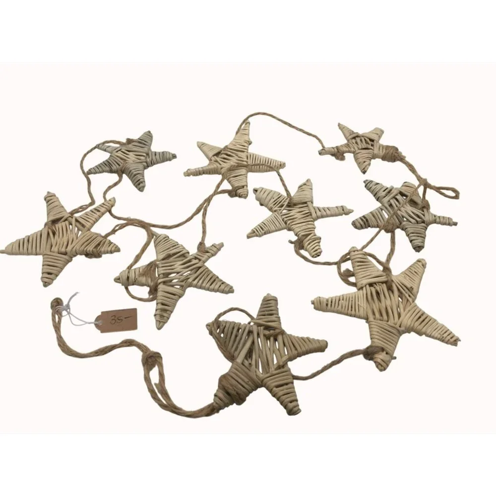 Handmade Natural Wicker Star Garland With 9 Stars 6 Ft Long Rustic Decor Xmas